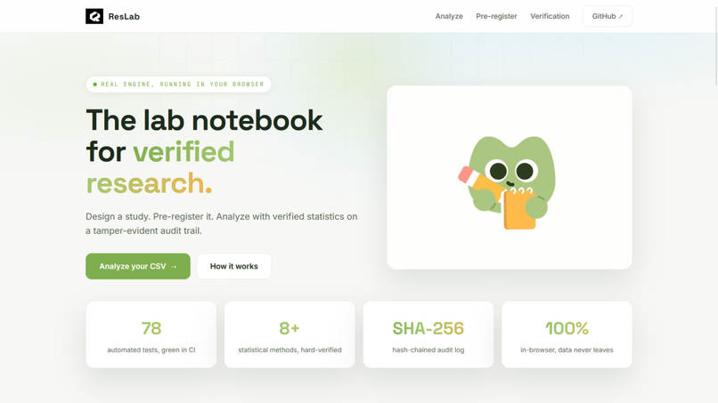 ResLab: The Lab Notebook for Verified Research – screenshot 1
