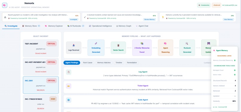 Nemorix - AI SRE Agent with Persistent Memory – screenshot 2
