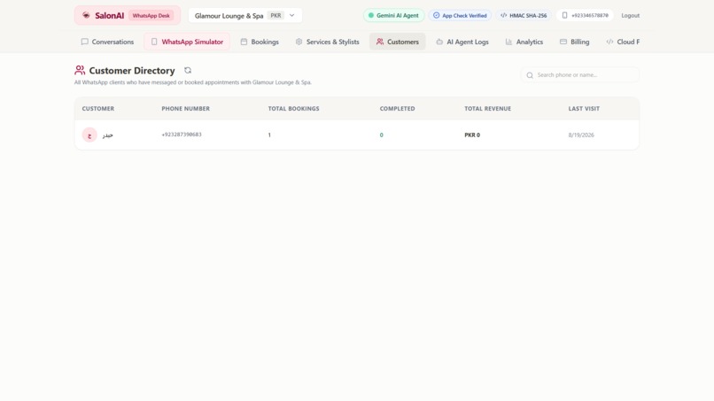 SalonAI - WhatsApp Bookings Dashboard – screenshot 2