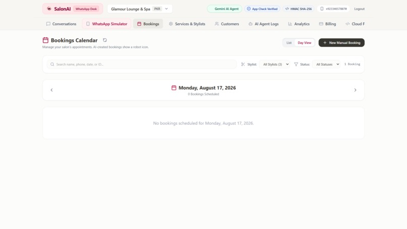 SalonAI - WhatsApp Bookings Dashboard – screenshot 3