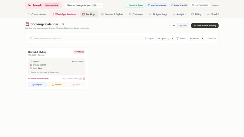 SalonAI - WhatsApp Bookings Dashboard – screenshot 5