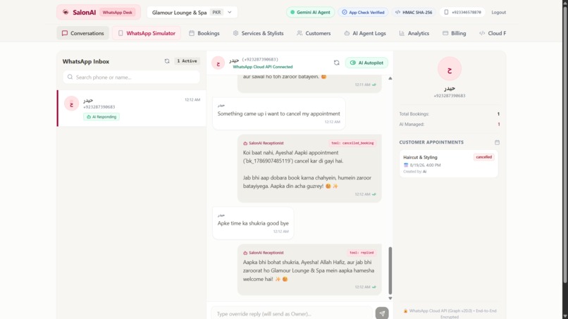 SalonAI - WhatsApp Bookings Dashboard – screenshot 13