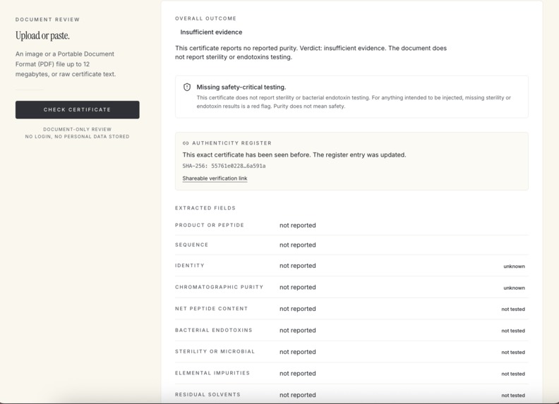 Peptide Certificate Checker – screenshot 4