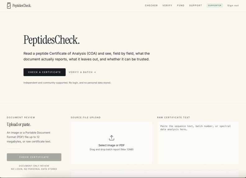 Peptide Certificate Checker – screenshot 1