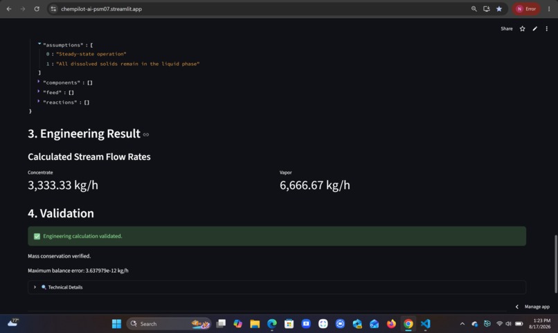 ChemPilot-AI Chemical Engineering Analysis & Validation – screenshot 5