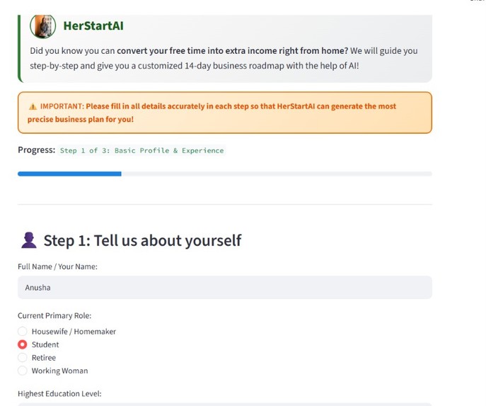 HerStartAI – screenshot 1