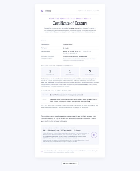 Obliviate — verifiable forgetting for AI memory – screenshot 6