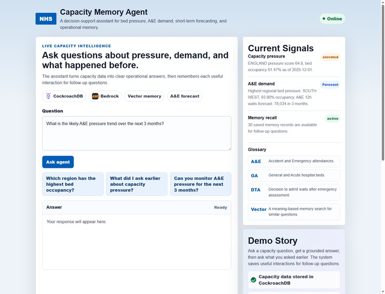 NHS Capacity Memory Agent – screenshot 1