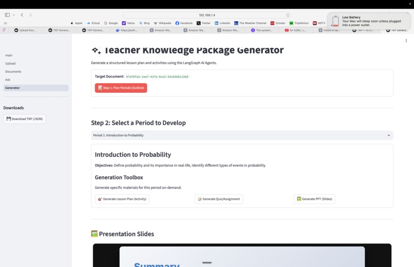 Teacher knowledge package – screenshot 1