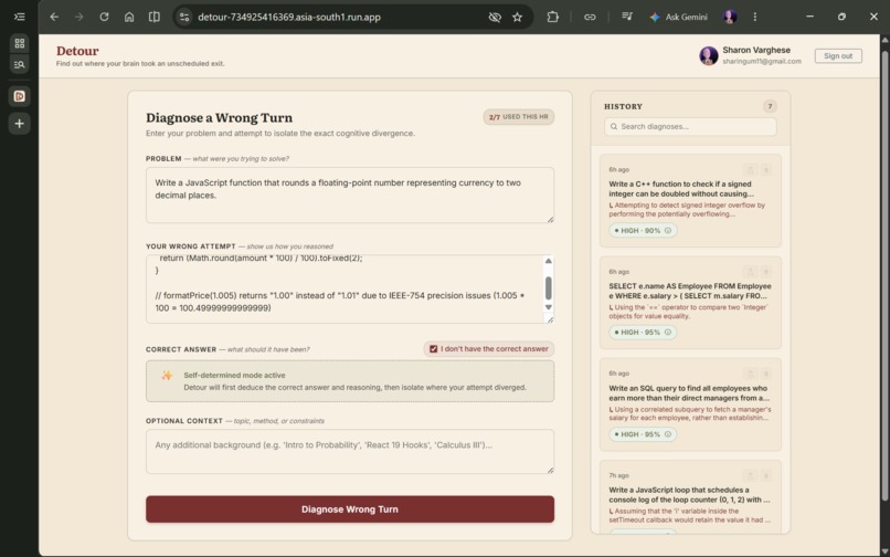 Detour: Cognitive Wrong-Turn Diagnosis Engine – screenshot 1