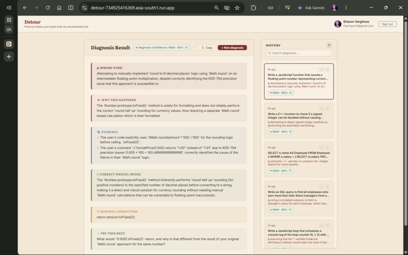 Detour: Cognitive Wrong-Turn Diagnosis Engine – screenshot 2