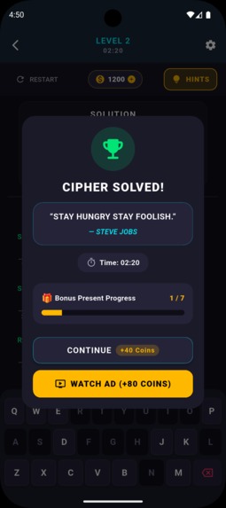 CipherSage: Word Cryptograms – screenshot 1