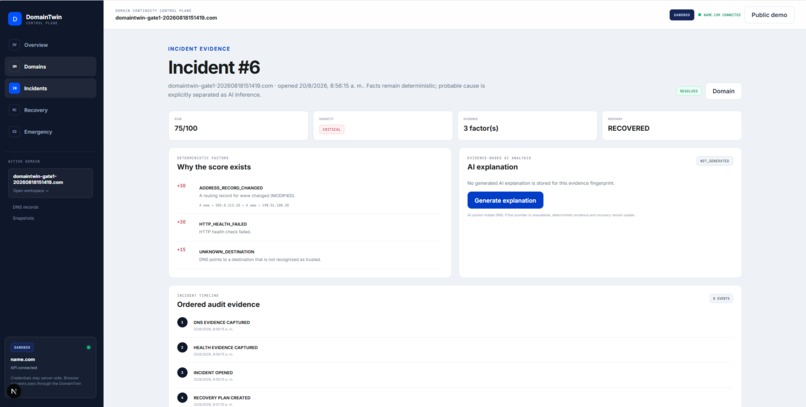 DomainTwin AI: Verified DNS Recovery – screenshot 1