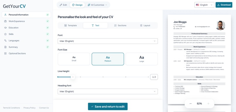 GetYourCV – screenshot 2