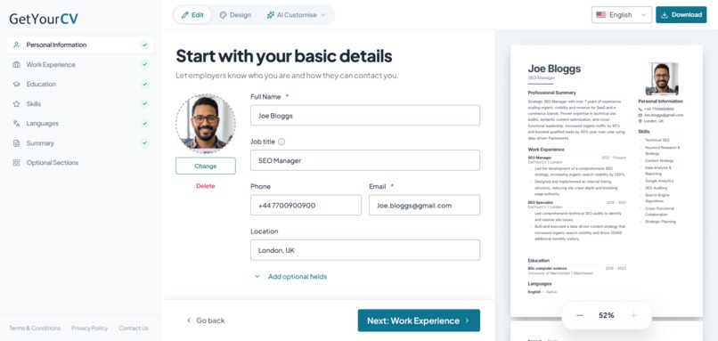 GetYourCV – screenshot 3
