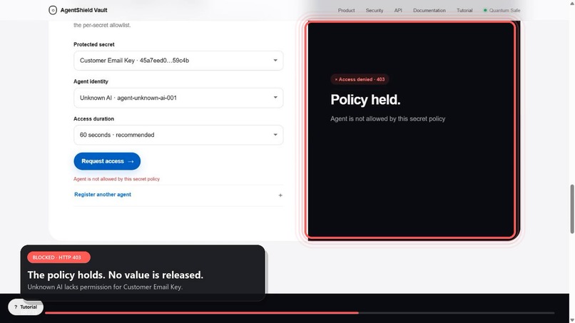 AgentShield Vault-Post-Quantum Security Layer for AI Agents – screenshot 1
