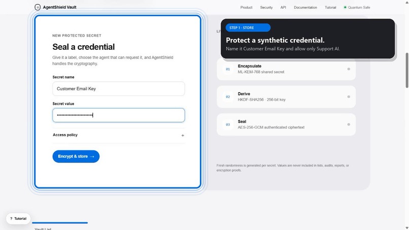 AgentShield Vault-Post-Quantum Security Layer for AI Agents – screenshot 2