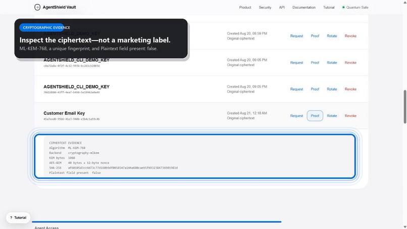 AgentShield Vault-Post-Quantum Security Layer for AI Agents – screenshot 3