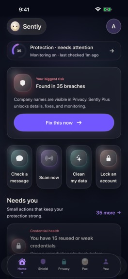 Sently: Scam & Breach Alert – screenshot 1