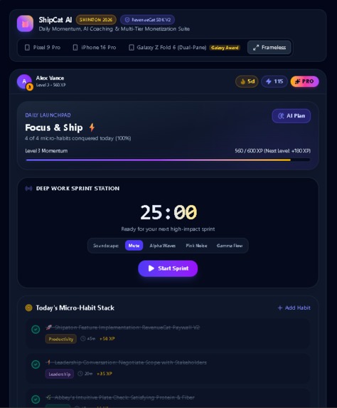 ShipCat AI: Daily Momentum & Monetization Engine – screenshot 2