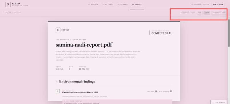 Samina — ESG Evidence & Action Ledger – screenshot 1