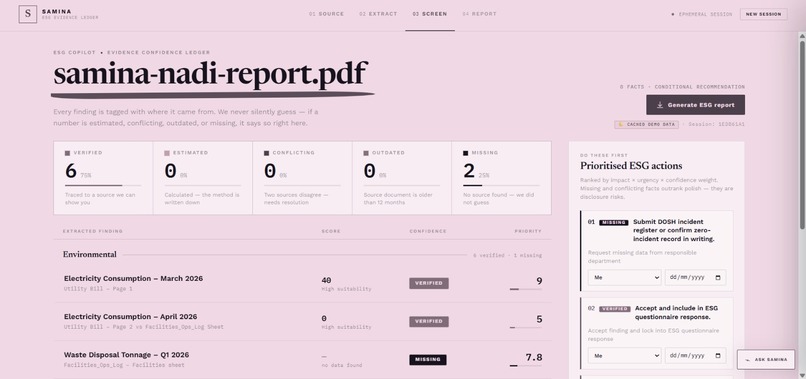 Samina — ESG Evidence & Action Ledger – screenshot 3