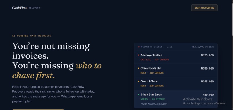 CashFlow Recovery: AI for Informal SMEs – screenshot 1