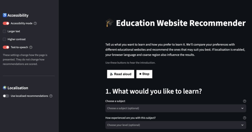 Education Recommendation website – screenshot 5