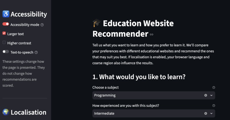 Education Recommendation website – screenshot 4