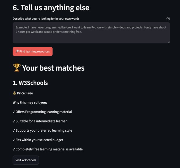 Education Recommendation website – screenshot 3
