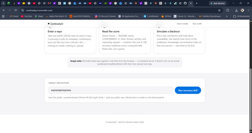 ContinuityCI – screenshot 2