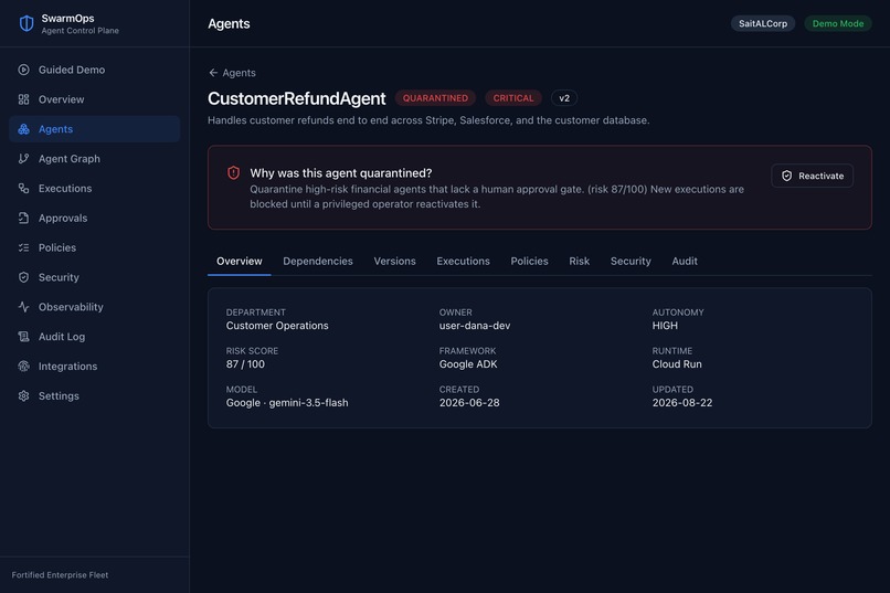 SwarmOps — Enterprise Agent Control Plane – screenshot 3