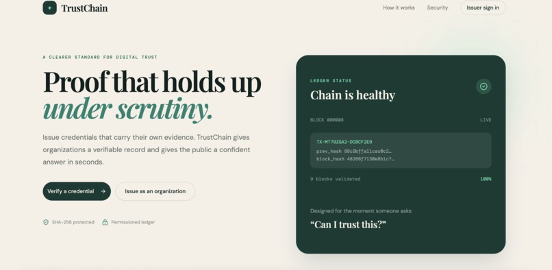 TrustChain — Tamper-Proof Document Verification Platform – screenshot 1