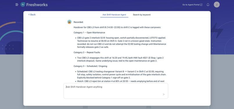 Shift Handover Intelligence - Freshservice AI Agent Studio – screenshot 3