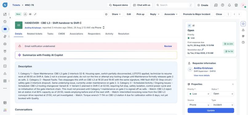 Shift Handover Intelligence - Freshservice AI Agent Studio – screenshot 5