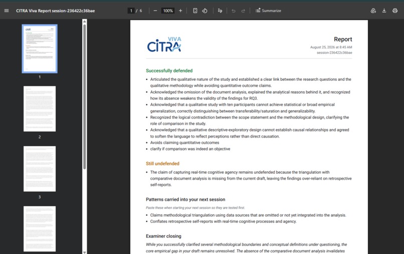 CITRA Viva: Agentic AI Thesis Defense Simulator – screenshot 6