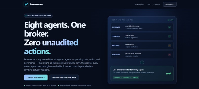 Provenance - Governed Agentic ITAM – screenshot 1