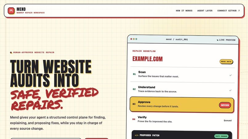Mend: Safe, verified website repairs with WebMCP – screenshot 2
