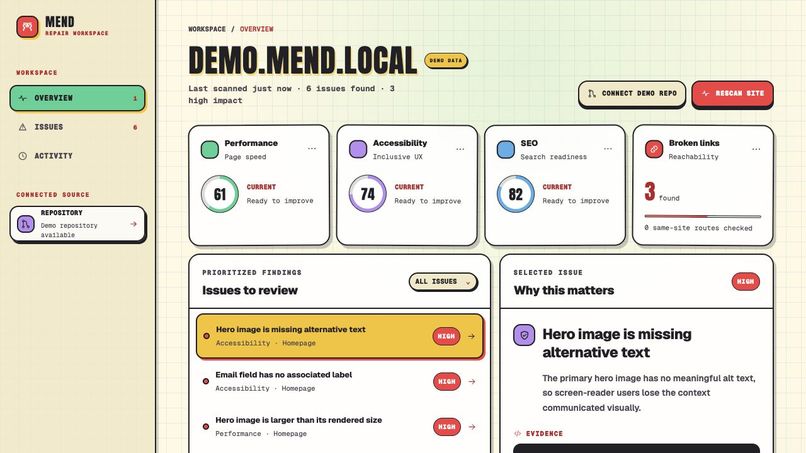 Mend: Safe, verified website repairs with WebMCP – screenshot 7