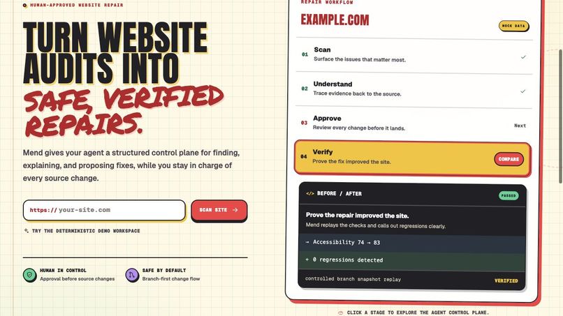Mend: Safe, verified website repairs with WebMCP – screenshot 10