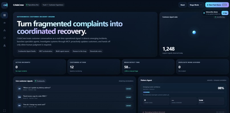 CrisisCrew — Autonomous Customer Incident Swarm – screenshot 1