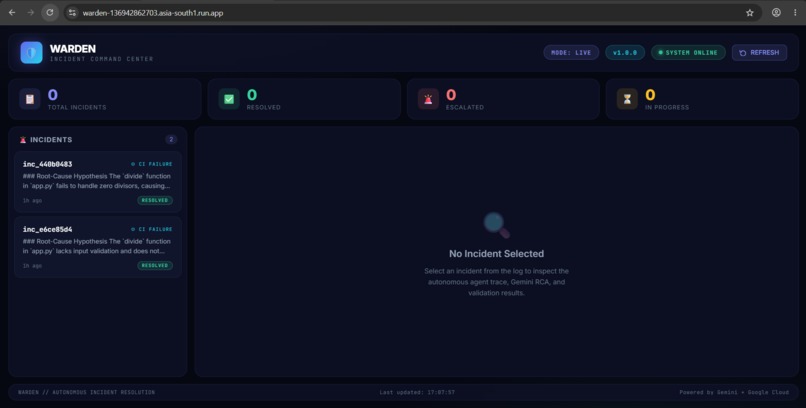 Warden: Autonomous AI Incident-Resolution Agent – screenshot 1