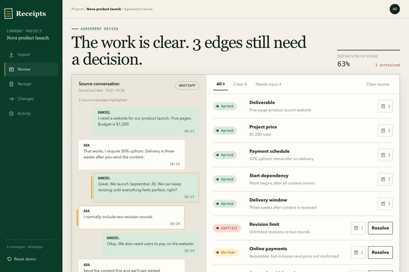 Receipts – screenshot 1