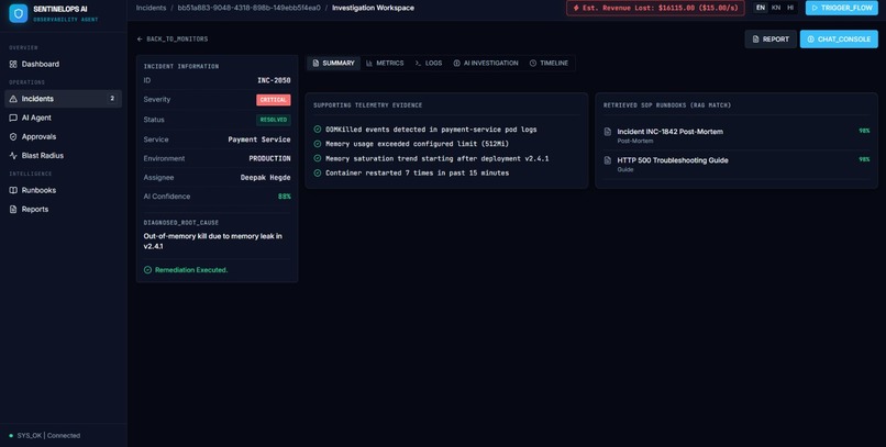 SentinelOps AI — Autonomous SRE & Remediation Agent – screenshot 7