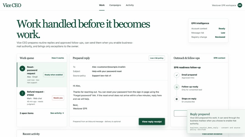 Vice CEO: Proof-Carrying Business Autonomy – screenshot 1