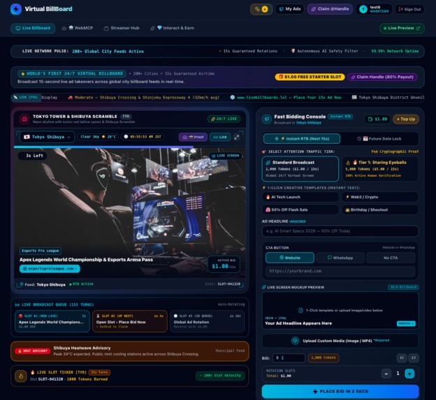 Virtual BillBoard • Autonomous AI Agent Screen Network – screenshot 1