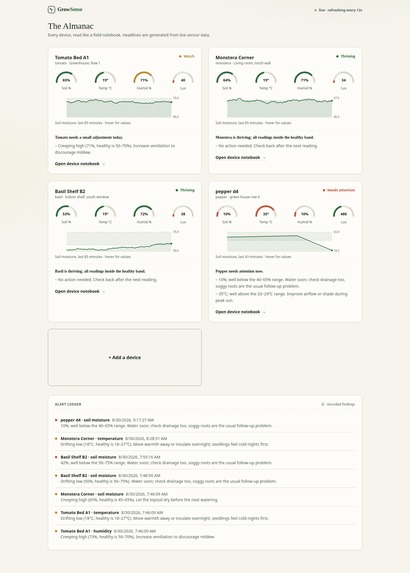 GrowSense — field notes, written by sensors – screenshot 1