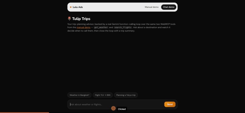 Tulip Trips — a WebMCP Trip Planner – screenshot 1