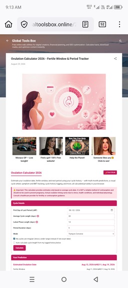 Ovulation & Fertile Window Calculator in HTML/JS – screenshot 1