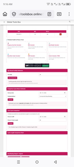 Ovulation & Fertile Window Calculator in HTML/JS – screenshot 4